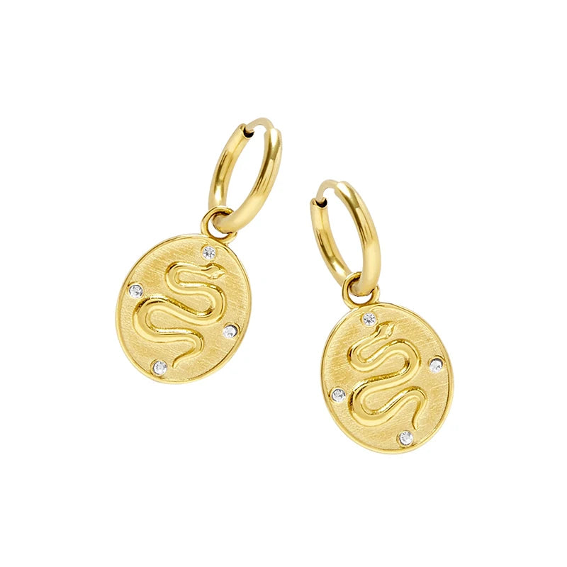 925 Sterling Silver Oval Disc Dangle Earrings Punk Snake Statement Drop Earrings