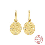 925 Sterling Silver Oval Disc Dangle Earrings Punk Snake Statement Drop Earrings