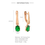 925 Silver Oval Emerald Green Zircon Earrings