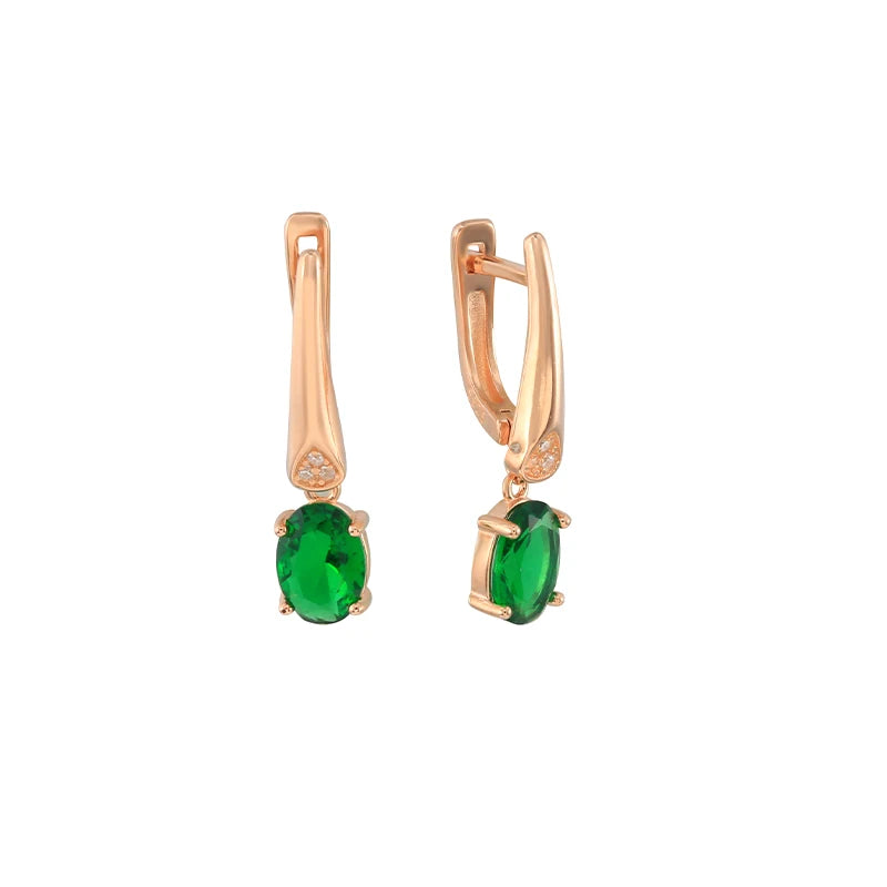 925 Silver Oval Emerald Green Zircon Earrings
