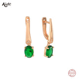 925 Silver Oval Emerald Green Zircon Earrings