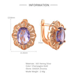 925 Silver Purple Zircon Lace Flower Stud Earrings