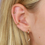 925 Silver Zircon Chain Stud Earrings Green Crystal Star Pendant Ear Studs