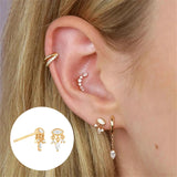 925 Silver Zircon Charm Stud Earrings Green Star Pendant