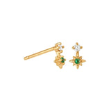 925 Silver Zircon Charm Stud Earrings Green Star Pendant