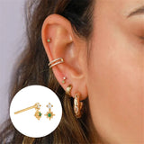 925 Silver Zircon Chain Stud Earrings Green Crystal Star Pendant Ear Studs