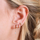 925 Silver Zircon Chain Stud Earrings Green Crystal Star Pendant Ear Studs