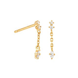 925 Silver Zircon Chain Stud Earrings Green Crystal Star Pendant Ear Studs