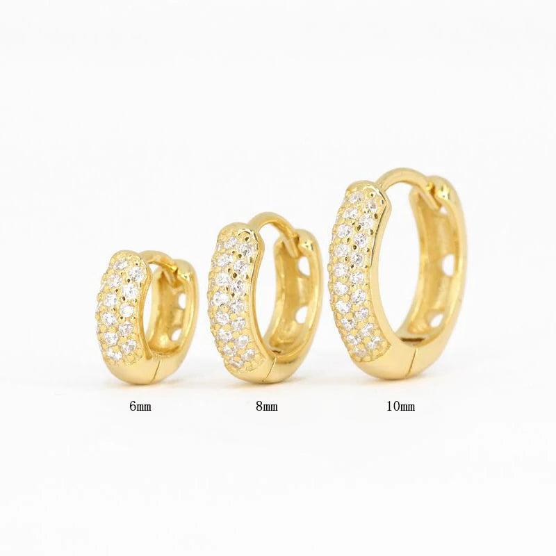 925 Silver CZ Stone Thick Hoop Earrings Mini Cartilage Chunky Hoops