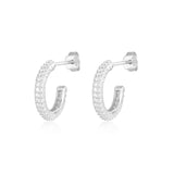 925 Silver Pave Zircon Big Circle Hoop Earrings Crystal Mosaic Huggie Jewelry