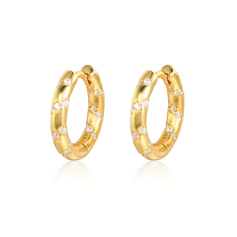 925 Silver Pave Zircon Big Circle Hoop Earrings Crystal Mosaic Huggie Jewelry
