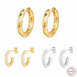 925 Silver Pave Zircon Big Circle Hoop Earrings Crystal Mosaic Huggie Jewelry