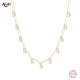 925 Silver Pearl Charm Necklace Sea Wave Disc Pendant