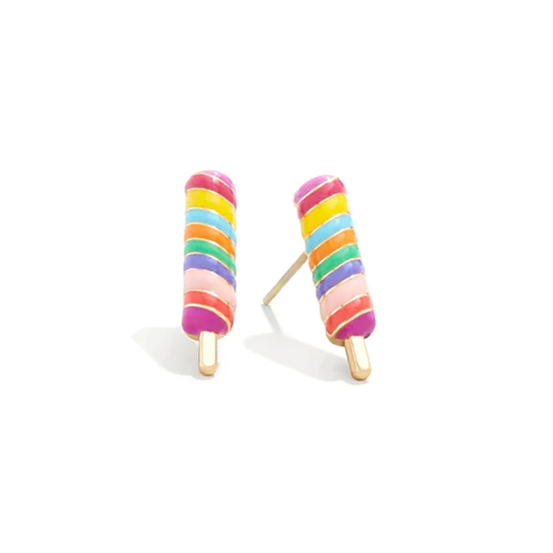 925 Silver Colorful Enamel Rainbow Popsicle Stud Earrings for Women Girls