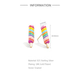 925 Silver Colorful Enamel Rainbow Popsicle Stud Earrings for Women Girls