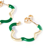 925 Silver Enamel Hoop Earrings Pink Green Yellow Flower Wave Circle Huggie