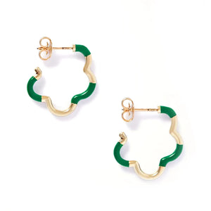 925 Silver Enamel Hoop Earrings Pink Green Yellow Flower Wave Circle Huggie