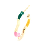 925 Silver Enamel Hoop Earrings Pink Green Yellow Flower Wave Circle Huggie