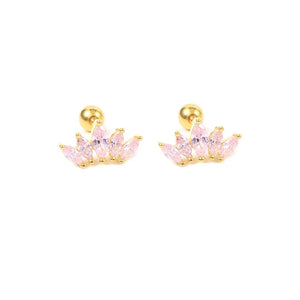 925 Silver Pink Zircon CZ Stud Earrings Crystal Sakura Flower Cross Bee Ear Stud