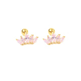 925 Silver Pink Zircon CZ Stud Earrings Crystal Sakura Flower Cross Bee Ear Stud