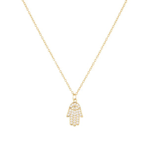 925 Silver Hamsa Hand Pendant Necklace Ice Out Bling Zircon Jewelry