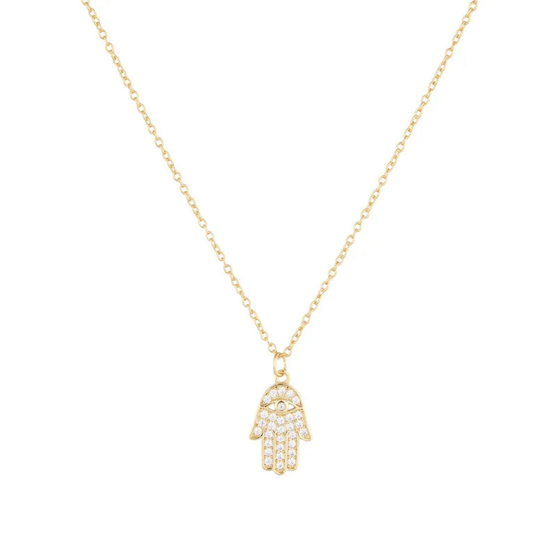 925 Silver Hamsa Hand Pendant Necklace Ice Out Bling Zircon Jewelry