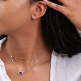 925 Silver Purple Zircon Choker Necklace 18K Plated Pendant