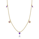 925 Silver Purple Zircon Choker Necklace 18K Plated Pendant