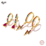 925 Silver Rainbow Crystal Earrings Colorful CZ Zircon Piercing Gift