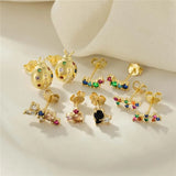925 Silver Rainbow Crystal Earrings Colorful CZ Zircon Piercing Gift