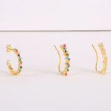 925 Silver Rainbow Zircon CZ Stud Earrings Ear Crawlers Whale Mushroom Ear Studs