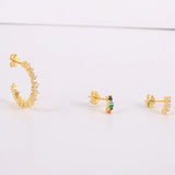 925 Silver Rainbow Zircon CZ Stud Earrings Ear Crawlers Whale Mushroom Ear Studs