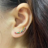 925 Silver Rainbow Zircon CZ Stud Earrings Ear Crawlers Whale Mushroom Ear Studs