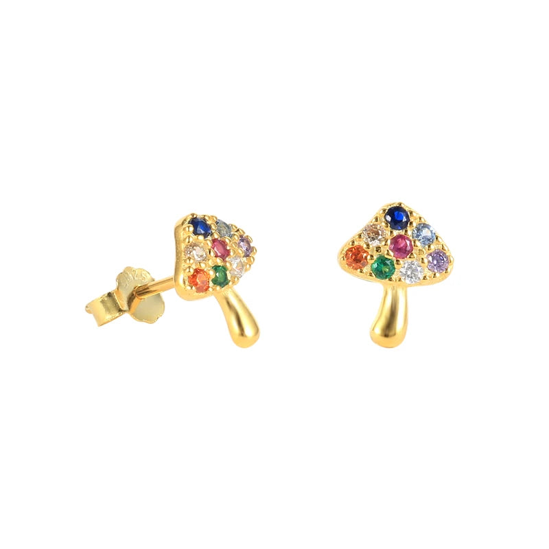 925 Silver Rainbow Zircon CZ Stud Earrings Ear Crawlers Whale Mushroom Ear Studs