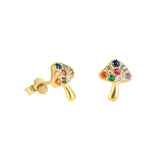 925 Silver Rainbow Zircon CZ Stud Earrings Ear Crawlers Whale Mushroom Ear Studs
