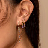 925 Silver Rainbow Zircon Hoop Earrings Square Charm Huggie Pendiente