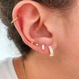925 Silver Rainbow Zircon Hoop Earrings Square Charm Huggie Pendiente