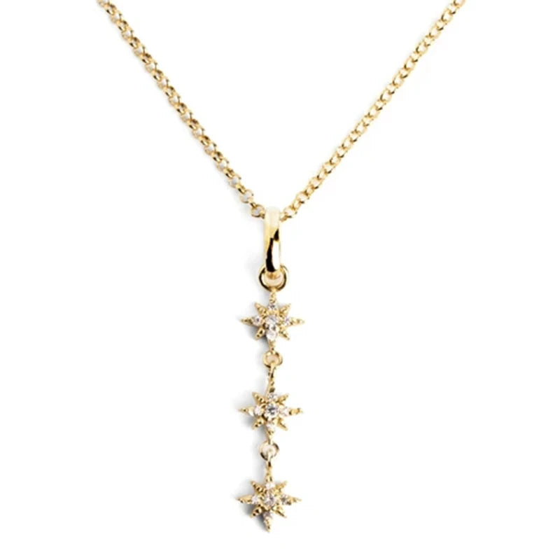 925 Silver Rainbow Zircon Sun Moon Star Disc Charm Necklace