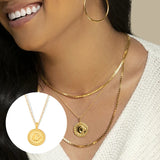 925 Silver Rainbow Zircon Sun Moon Star Disc Charm Necklace
