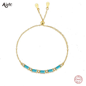 925 Silver Turquoise Zircon Chain Bracelet Women Party Jewelry