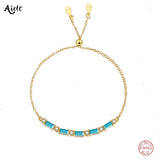 925 Silver Turquoise Zircon Chain Bracelet Women Party Jewelry