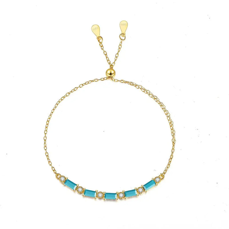 925 Silver Turquoise Zircon Chain Bracelet Adjustable