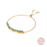 925 Silver Turquoise Zircon Chain Bracelet Adjustable