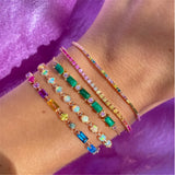 925 Silver Turquoise Zircon Chain Bracelet Adjustable