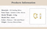 925 Silver Rectangular 6mm Huggie Earrings with Colorful Zircon
