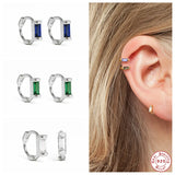 925 Silver Rectangular 6mm Huggie Earrings with Colorful Zircon