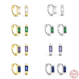 925 Silver Rectangular 6mm Huggie Earrings with Colorful Zircon