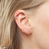 925 Silver Rectangular 6mm Huggie Earrings with Colorful Zircon