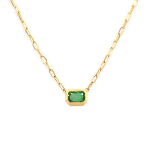 925 Silver Emerald Green Zircon Pendant Necklace Thick Chain Clavicle Necklace
