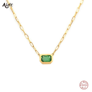 925 Silver Emerald Green Zircon Pendant Necklace